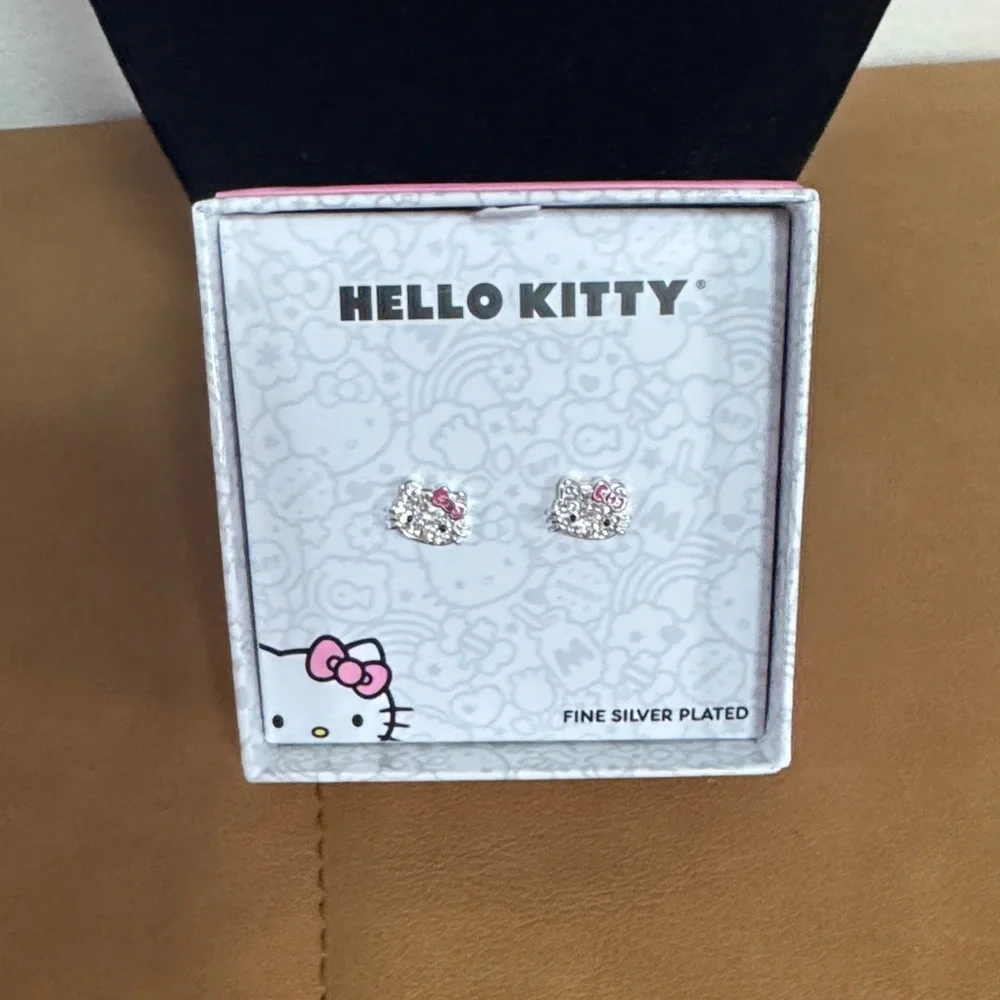 Hello Kitty Silver Plated Stud Earrings with Pink Bow